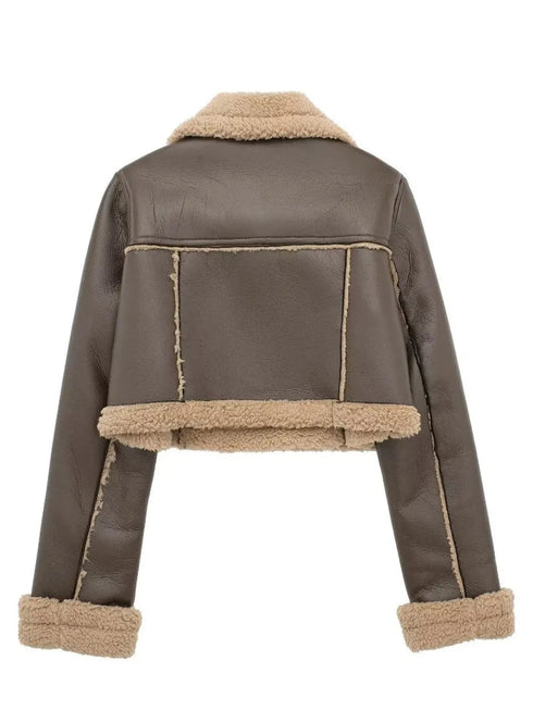'Josselyn' Faux Fur Cropped Leather Jacket - Celes Fashion